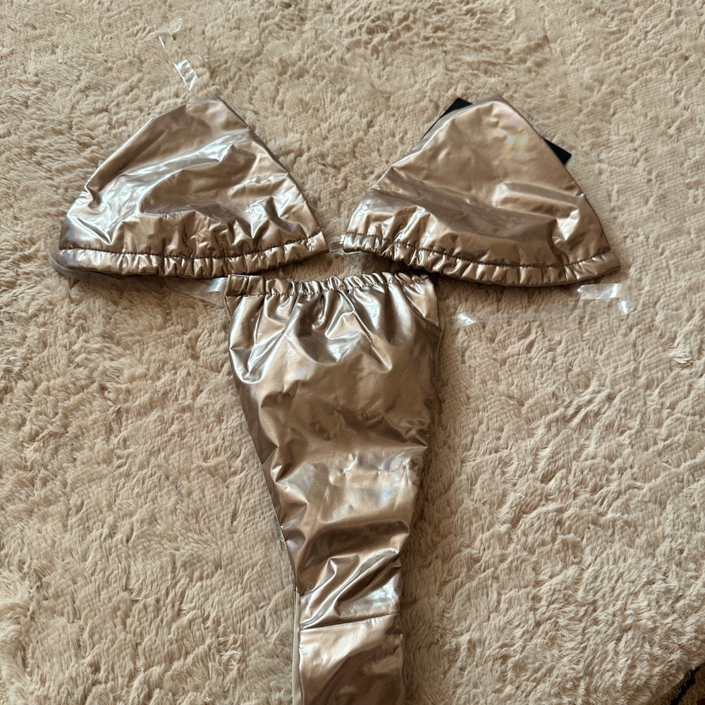 Fashion Nova Shimmering Gold Swimwear Set